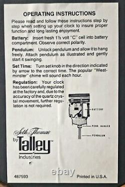 Seth Thomas By Tally Industries Regulator Wooden Clock Chimes On The Hour Works