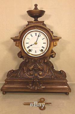 Seth Thomas Clock Bronze Look Case Jeweler Metal Face Runs and Strikes