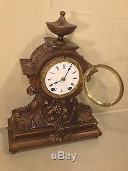 Seth Thomas Clock Bronze Look Case Jeweler Metal Face Runs and Strikes