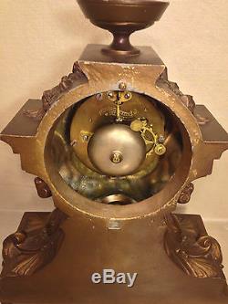 Seth Thomas Clock Bronze Look Case Jeweler Metal Face Runs and Strikes