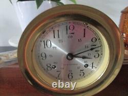 Seth Thomas Corsair Brass Ship Clock & Barometer Wood Stand & Key Model E537-00