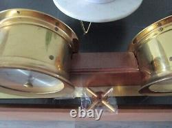 Seth Thomas Corsair Brass Ship Clock & Barometer Wood Stand & Key Model E537-00