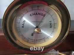 Seth Thomas Corsair Brass Ship Clock & Barometer Wood Stand & Key Model E537-00