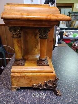 Seth Thomas Cream & Brown Adamantine 4 Pillar Mantle Clock Faux Marble Key Works