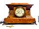 Seth Thomas Cream & Brown Adamantine Pillar Mantle Clock Faux Marble Lion Head