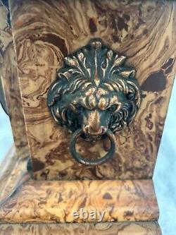 Seth Thomas Cream & Brown Adamantine Pillar Mantle Clock Faux Marble Lion Head