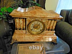 Seth Thomas Cream & Rust Adamantine 6 Column Mantle Clock with 89C Movement RARE