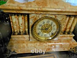 Seth Thomas Cream & Rust Adamantine 6 Column Mantle Clock with 89C Movement RARE