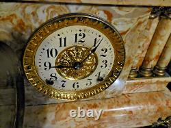 Seth Thomas Cream & Rust Adamantine 6 Column Mantle Clock with 89C Movement RARE