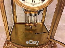 Seth Thomas Crystal Regulator Clock Bow Front Glass Embossed Case Porcelain Face