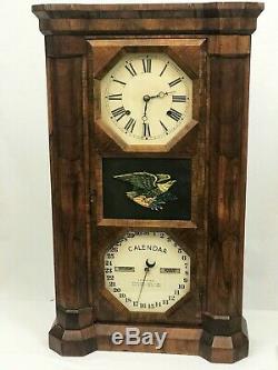 Seth Thomas Double Dial Calendar Shelf Clock. Reverse Painted Eagle. 1862 Patent