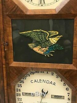 Seth Thomas Double Dial Calendar Shelf Clock. Reverse Painted Eagle. 1862 Patent