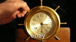 Seth Thomas Helmsman 1602 Ship Wheel Clock E537-001 Wood Brass No Key TO SERVICE