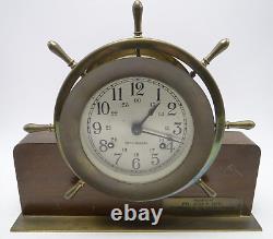 Seth Thomas Helmsman Brass Case Key Wind Ships Bell Clock E527-001 w Stand AS IS