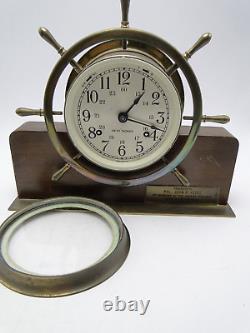 Seth Thomas Helmsman Brass Case Key Wind Ships Bell Clock E527-001 w Stand AS IS