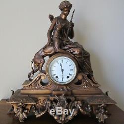 Seth Thomas Large Mantle Clock Huntress Roman Goddess Diana 1875 W Key Pendulum