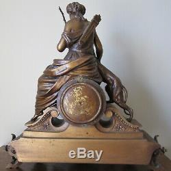 Seth Thomas Large Mantle Clock Huntress Roman Goddess Diana 1875 W Key Pendulum