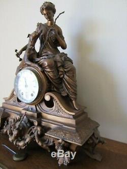 Seth Thomas Large Mantle Clock Huntress Roman Goddess Diana 1875 W Key Pendulum
