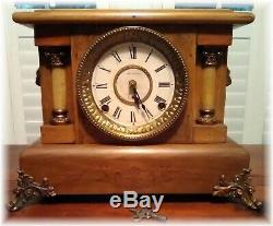Seth Thomas Light Brown Adamantine Mantel Clock late 1800's WORKS Great