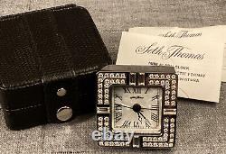 Seth Thomas Luxury Mini Travel Clock Silver Tone Metal in Leather Case Jeweled