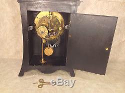 Seth Thomas Mantel Clock Beautifully Inlaid Case Porcelain Face Runs and Strikes