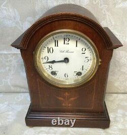 Seth Thomas Mantel Clock with Inlaid Mahogany Case Runs & Strikes 48J Movement