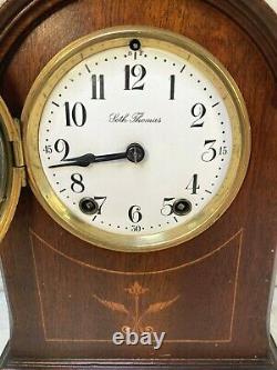 Seth Thomas Mantel Clock with Inlaid Mahogany Case Runs & Strikes 48J Movement