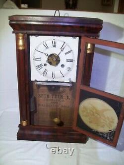 Seth Thomas Mantel Pendulum Clock Key Wind Weighted Movement Reverse Painted