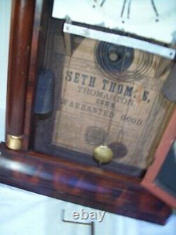 Seth Thomas Mantel Pendulum Clock Key Wind Weighted Movement Reverse Painted