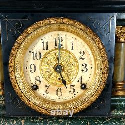 Seth Thomas Mantle Clock Classical Pillar faux Marble WATCH VIDEO OF CLOCK