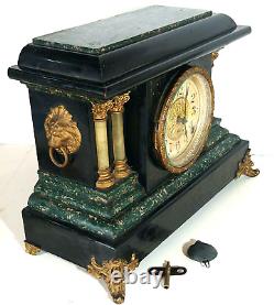 Seth Thomas Mantle Clock Classical Pillar faux Marble WATCH VIDEO OF CLOCK