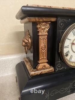Seth Thomas Mantle Clock Key Single Column Lion Head Brown Wood Runs Glass Dial