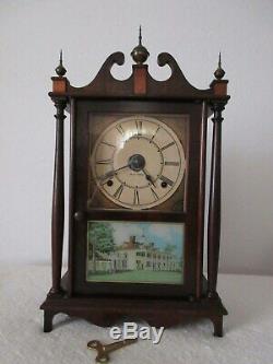 Seth Thomas Mantle Clock Kingsbury Pillar Scroll Clock Reverse Painted WORKS