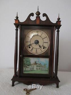 Seth Thomas Mantle Clock Kingsbury Pillar Scroll Clock Reverse Painted WORKS