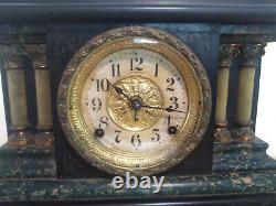 Seth Thomas Mantle Clock Pendulum Green Black Adamantine Lions Heads ANTIQUE