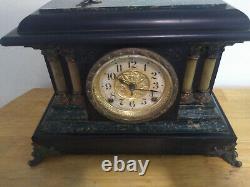 Seth Thomas Mantle Clock Pendulum Green Black Adamantine Lions Heads ANTIQUE