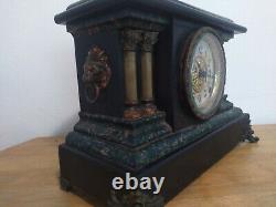 Seth Thomas Mantle Clock Pendulum Green Black Adamantine Lions Heads ANTIQUE