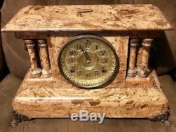 Seth Thomas Mantle Mantel Shelf Clock, Fancy Lion Heads With Columns & Key