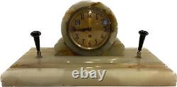 Seth Thomas Marble Mantle Desk Clock With Pen Holders And Winding Key
