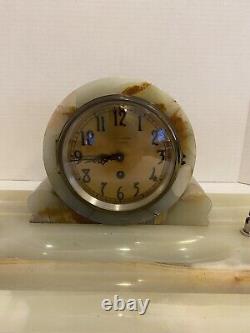 Seth Thomas Marble Mantle Desk Clock With Pen Holders And Winding Key