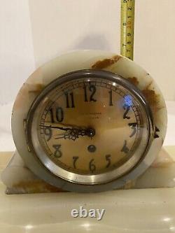 Seth Thomas Marble Mantle Desk Clock With Pen Holders And Winding Key