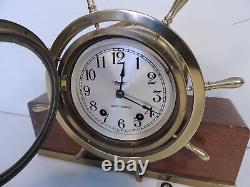 Seth Thomas Mayflower 3 Shelf Clock Brass Ships Wheel Mid-Century Mahogany Stand