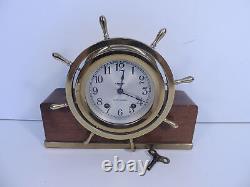 Seth Thomas Mayflower 3 Shelf Clock Brass Ships Wheel Mid-Century Mahogany Stand