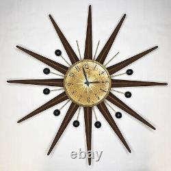 Seth Thomas Mid Century Modern Atomic Sunburst Wall Clock E617-000 FOR PARTS