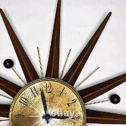 Seth Thomas Mid Century Modern Atomic Sunburst Wall Clock E617-000 FOR PARTS