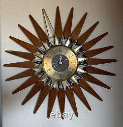 Seth Thomas Mid Century Modern Atomic Sunburst Wall Clock Not Working FOR PARTS