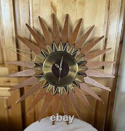 Seth Thomas Mid Century Modern Atomic Sunburst Wall Clock Not Working FOR PARTS