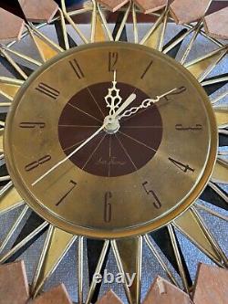 Seth Thomas Mid Century Modern Atomic Sunburst Wall Clock Not Working FOR PARTS