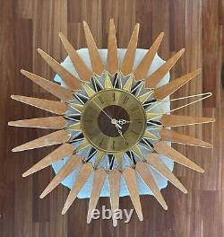 Seth Thomas Mid Century Modern Atomic Sunburst Wall Clock Not Working FOR PARTS