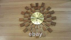 Seth Thomas Mid-Century Modern Geometric Wood Starburst Wall Clock, Grandeur